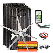 500W 12V ETFE Flexible Solar Panel + 400W Wind Turbine Generator + Hybrid Controller + 1000W Power Inverter 12V to 110V + Solar Extension Cable (900W Solar Wind Turbine Kit)