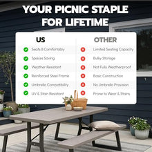 LIFETIME 6-Foot Folding Picnic Table with Benches, Seats 8, Heavy-Duty HDPE Tabletop, Steel Frame, Weather & UV Resistant Outdoor Picnic Table with Umbrella Hole