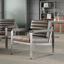 NBF Lounge Chair Faux Leather Guest Seating with Metal Frame, Gray