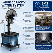 JCSRYD 11Gal/42L Pedestal Fan with Water Mist Spray, Portable Misting Fan with Automatic Refill, 3-Speed Oscillating Cooling Fans for Patio, Restaurant, Outdoor Use