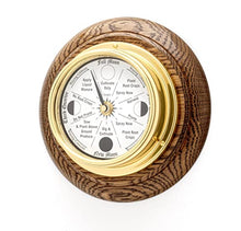 Tabic Classic Brass Moon Gardening Clock Mounted on an English Oak Wall Mount, 21.5cm x 7.5cm