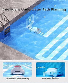 KANGJIEM Automatic Robotic Pool Cleaner, Cordless Pool Vacuum, Dual-Drive Motors Self-Parking Pool Cleaner Vacuum for In Ground Flat Pools Up to 150 Sq (Lasts 240 Mins)