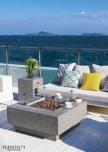 Elementi Manhattan Gas Fire Pit Bundle Concrete Fire Table, Outdoor Fire Pit Electronic Ignition | Canvas Cover, Lava Rock Included | Free AMS Wind Guard | Light Gray (Propane Gas)