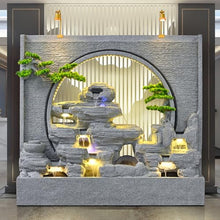 Zen Garden Landscape Waterfall Gray Rockery Fountain with LED Lights and Artificial Greenery – Tranquil Indoor/Outdoor Decorative Water Feature, Housewarming Gift(A)