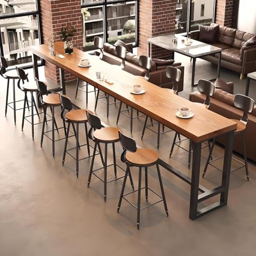 TXGJWRA Brown Solid Wood Rectangular Table with Metal Frame 290Cm X 78Cm X 104Cm Perfect for Balcony Tea Shop Café No Chairs Included Durable & Stylish Design,Brown-118