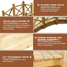 TT-YEL 5.9Ft Retro Curved Wooden Footbridge, Lawn Pond Bridge Walkway with Double Railings, Full Solid Wood Heavy Duty Garden Bridge, 500Kg Load-Bearing,Length 180cm