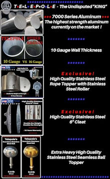 Telepole Manufacturing Inc 7000-T8 Aluminum 28' Sectional Flagpole, 2.75" Tube Diameters and 10 Gauge Aluminum, Made in The USA (28', Add-on Dual Buttons)