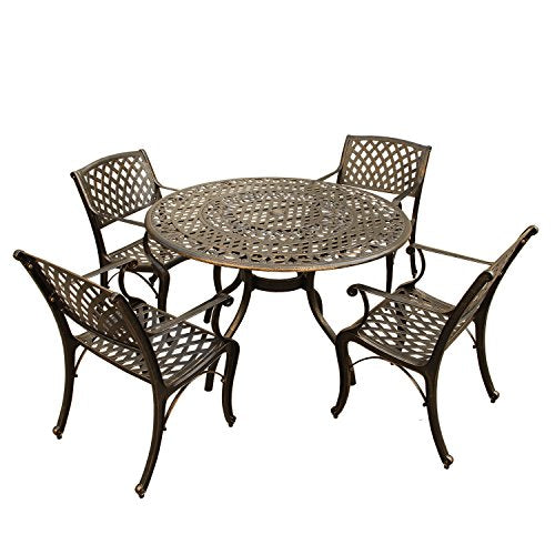 Oakland Living Ornate Traditional and Modern Contemporary Outdoor Mesh Lattice Aluminum 48 inch Bronze Round Dining Set with Four Chairs