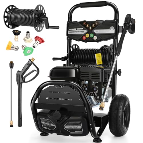 4200PSI Professional Gas Pressure Washer, 4GPM 212CC 7.0 HP 10" Wheels Commercial Gas Power Washer with 3L Foam Bottle 5 Nozzles 32FT Hose for Home Car Fence Driveway (EPA/CARB/ETL Compliant), 77LBS B