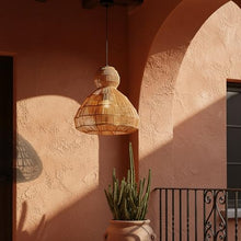 Modern 1-Light Matte Black Outdoor Coastal Boho 20 in. Scalloped Pendant Light for Patio with Beige Wicker Rattan Shade
