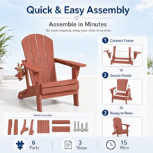 Patio Kingdom Folding Adirondack Chairs Set of 6 with Cup Holders, Heavy Duty HDPE Plastic Outdoor Chairs, Weather Resistant Heavyweight Patio Furniture Set for Deck, Fire Pit, Backyard, Coral