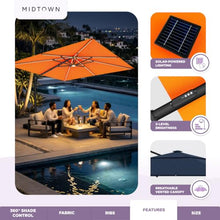 Midtown Umbrellas Supreme - 9 x 9 Ft Cantilever Umbrella with LED Lights