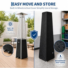 TrailBlaze 48,000 BTU (13kW) Pyramid Propane Patio Heater, Freestanding Outdoor Gas Heater - Glass Tube Flame Tower - Wheels - Battery Ignition - Includes Waterproof Cover - Black + Particles Cover