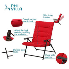 PHI VILLA 3 PCS Patio Bistro Set Outdoor Furniture Folding Chairs Set with Red Cushions, 2 Adjustable Reclining Chairs & 1 Tempered Glass Coffee Table
