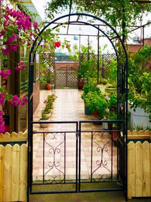 iumLeap Stable Metal Arch Stand Garden Arbor Trellis for Climbing Plants Outdoor Rose Archway with Gate, W114XH210cm Wedding Pergola Arbour Tubular for Bridal Party Decoration