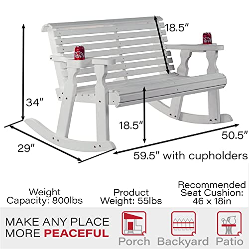 Amish Casual Heavy Duty 800 Lb Roll Back Pressure Treated Double Rocker with Cupholders (Semi-Solid White Stain)