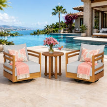 Merax 2-Piece Outdoor Patio Swivel Acacia Wood Chair Set, with 360° Rotation, Water-Resistant Thick Cushions & Removable Cover, 400 Lbs Weight Capacity Lounge Chair for Deck, Garden, Teak + Gray