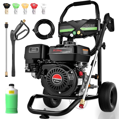 Commercial 4200PSI 4GPM 212CC Gas Pressure Washer, 7.0 HP Professional Gas Power Washer with 5 Nozzles 25FT Hose IL Soap Bottle for Car Fence Driveway Yard (EPA/CARB/ETL Compliant), Black