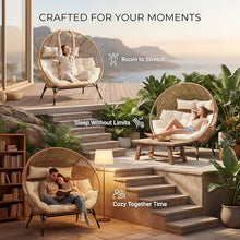 NICESOUL Stationary Egg Chair Indoor Outdoor Wicker Oversized Thick Cushions Egg Shaped Loveseat Chair, Egg Basket Lounge Chair with Ottoman Footrest for Patio Balcony Porch Bedroom Beige