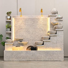 5.8ft Wide Premium Ivory White Cement Waterfall Fountain Set with LED Lights & Planter Slots for Indoor & Outdoor Use | Left, Right, or Full Set Options | Durable Stone-Like Finish (Left)(Right)