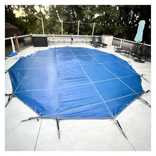 WAHHWF Inground Pool Safety Cover Round, Heavy-Duty Winter Pool Covers for In Ground Swimming Pools, Triple Stitched High Strength Mesh PP Material, w/Installation Hardware, Blue(33.5ft)