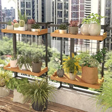 MARIYCH 2-Tier Hanging Railing Plant Holder, Balcony Flower Pot Display Holder with Adjustable Hooks, Set of 2 Metal Hanging Plant Shelf for Patio, Porch and Fence