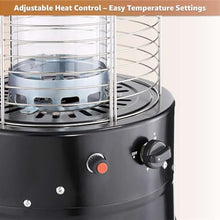 46,000 BTU Black Round Portable Propane Outdoor Patio Heater with Glass Flame Tube and Protective Mesh – Freestanding Commercial Steel Design with Wheels for Patio, Deck, Restaurant, Outdoor Events
