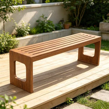 XKSJCDR Slatted Wood Grain Outdoor Bench, One-piece U-Shaped Cutout Frame