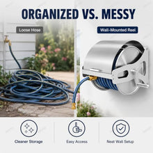 AMQYDT Garden Hose Reel Kit, Stainless Steel Metal Heavy Duty Hose Reel with 15-40m Hose Options, Wall/Floor Mount, 360° Swivel Guide and Three Spray Gun Choices Multi-Functional Spray Gun. 20m