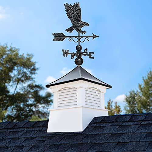 Good Directions 18" Square Coventry Vinyl Cupola with Black Aluminum Roof and Eagle Weathervane Vinyl/Black