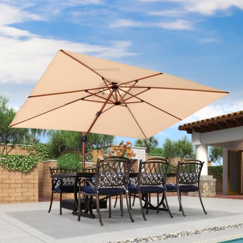 OROTLECT 106.20'' x 143.70'' Rectangular Wood Pattern Cantilever Umbrella With Base,Beige