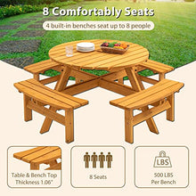 43.3" Outdoor Wooden Picnic Table with Bench Set and Umbrella Hole Natural