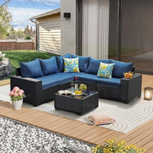 HTERWQEA 6-Piece Outdoor Patio Furniture Set, Small Wicker Rattan Conversation Set with Glass Coffee Table for Backyard, Porch, or Balcony