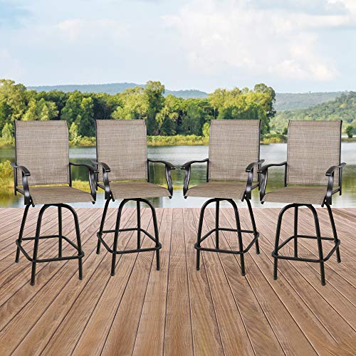 PEAK HOME FURNISHINGS 4-Piece Outdoor Swivel Bar Stools, Textilene Patio Seating Height Bar Chairs with High Back and Armrest (Sling Seat, Set of 4)