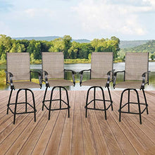 PEAK HOME FURNISHINGS 4-Piece Outdoor Swivel Bar Stools, Textilene Patio Seating Height Bar Chairs with High Back and Armrest (Sling Seat, Set of 4)