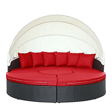 Modway Quest Wicker Rattan Outdoor Patio Canopy Sectional Daybed in Espresso Red