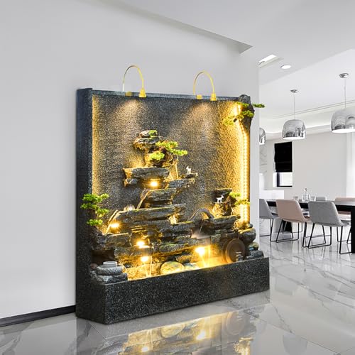 77-Inch Cement and Concrete Water Fountain with LED Lights Indoor,Outdoor Decoration,Garden,Balcony, Housewarming Gift,Door to Door(A)