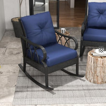 Outsunny 2 Piece Outdoor Wicker Rocking Chair Padded Cushions Aluminum Blue