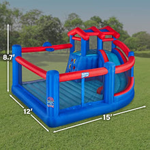SUNNY & FUN Inflatable Hoop N’ Slide Park with Climbing Wall & Basketball Hoop Blue/Red