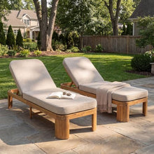 Christopher Knight Home Tidi Acacia Wood Chaise Lounge Chair Outdoor Set of 2, Poolside Sun Lounger Recliner, Patio Outdoor Chaise Lounge with Cushions, Adjustable Single Lounge Sofa, Teak+Beige