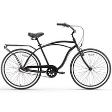 sixthreezero Men's Beach Cruiser Bike 7-Speed Step-Through Touring Hybrid Bicycle Matte Black w/ Black Seat/Grips