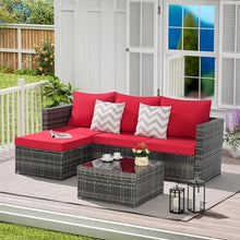 Finca ancha 3-Piece Patio Furniture Set with Small Outdoor Table, Patio Bar Set w/Sillas para Balcon, Sillas para Patio Exterior, Handwoven All-Weather Wicker, Large Cushions, Breathable Fabric (Red)