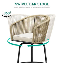 YITAHOME Counter Height Bar Stools Set of 4, Outdoor Bar Stools with Soft Cushions, Patio Rattan Swivel Bar Chairs for Backyard Poolside, Garden w /360 Rotation (Beige)