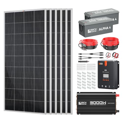 RICH SOLAR 1200W Solar Kit - 200W Monocrystalline Panel, 60A MPPT Controller, 100Ah Battery, 3000W Inverter