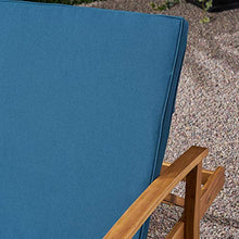 Christopher Knight Home Samantha Double Chaise Lounge for Yard and Patio, Acacia Wood Frame, Teak Finish with Blue Cushions
