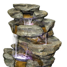 Alpine Corporation 51" Tall 6-Tier Outdoor Rainforest Waterfall Floor Fountain, Weather-Resistant Design with Color-Changing LED Lights & Remote Control, Gray