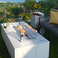 Carrara Marble Fire Pit 59.8" x 28" Patio Firepit Includes Fire Glass Modern Fire Pits & Outdoor Fireplaces for Garden, Deck, Indoor & Outdoor Heating