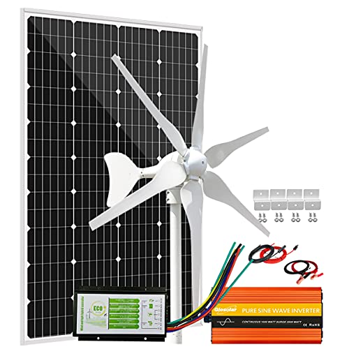 520W Solar Wind Power Kit: 400W 12V Wind Turbine Generator + 120W Mono Solar Panel + Hybrid Charge Controller + 3000W Power Inverter +Accessories