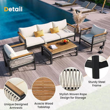 VilroCaz 4 Pieces Outdoor Sectional Sofa Set, All-Weather Patio Seating Group Cnversation Set with Cushions and Coffee Table for Patios Gardens Balcony, Sturdy Steel Frame (Beige+Metal & Wood)