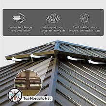 12'x18' Hardtop Gazebo with Mosquito Netting & Privacy Curtains, Outdoor Aluminum Frame Canopy, Galvanized Steel Double Roof, Water Gutter – Permanent Patio Gazebo for Backyard, Lawn Brown